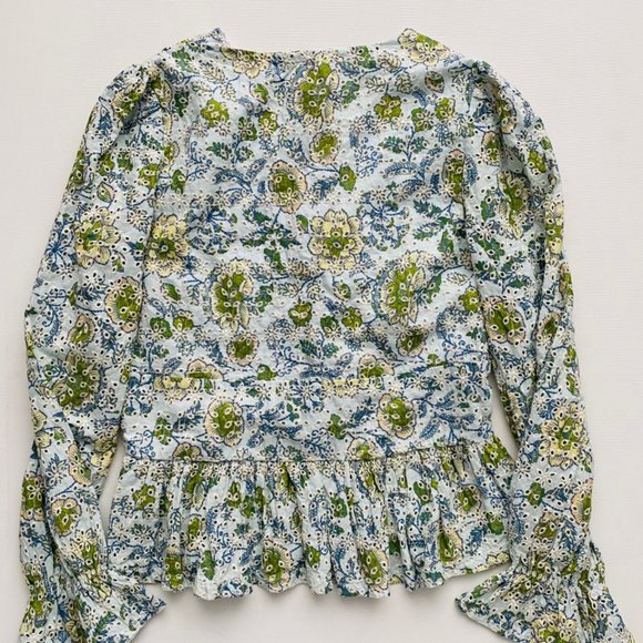 7 For All Mankind Eyelet Floral Peplum Ruffled Top ( M ) - Picture 3 of 3
